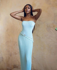 Strapless Side-Slit Knit Dress