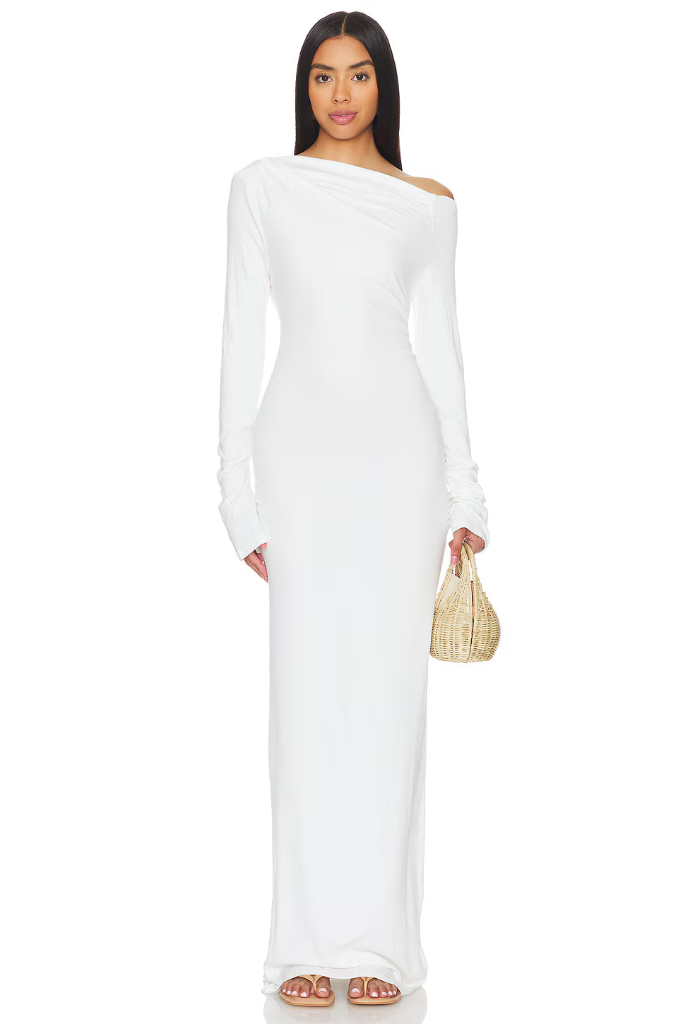 Asymmetrical Off-Shoulder Knit Long-Sleeve Dress