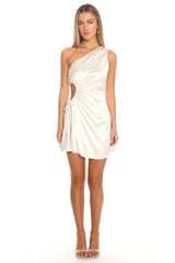 Glow Ray One-Shoulder Pleat Dress Champagne