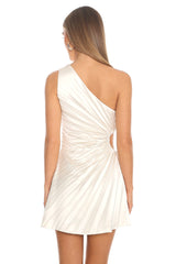 Glow Ray One-Shoulder Pleat Dress Champagne