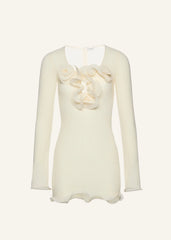Round-Neck Long-Sleeve 3D Pull-Flower Textured Dress