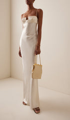Spaghetti Strap Deconstructed-Bust Backless Acetate Satin/ Mulberry Silk Evening Gown