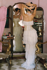 Corset Top Strapless Sheer Tulle Tiered Maxi Dress Set