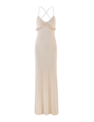 Spaghetti Strap Knit Vacation Dress with 3D Floral Bust Detail