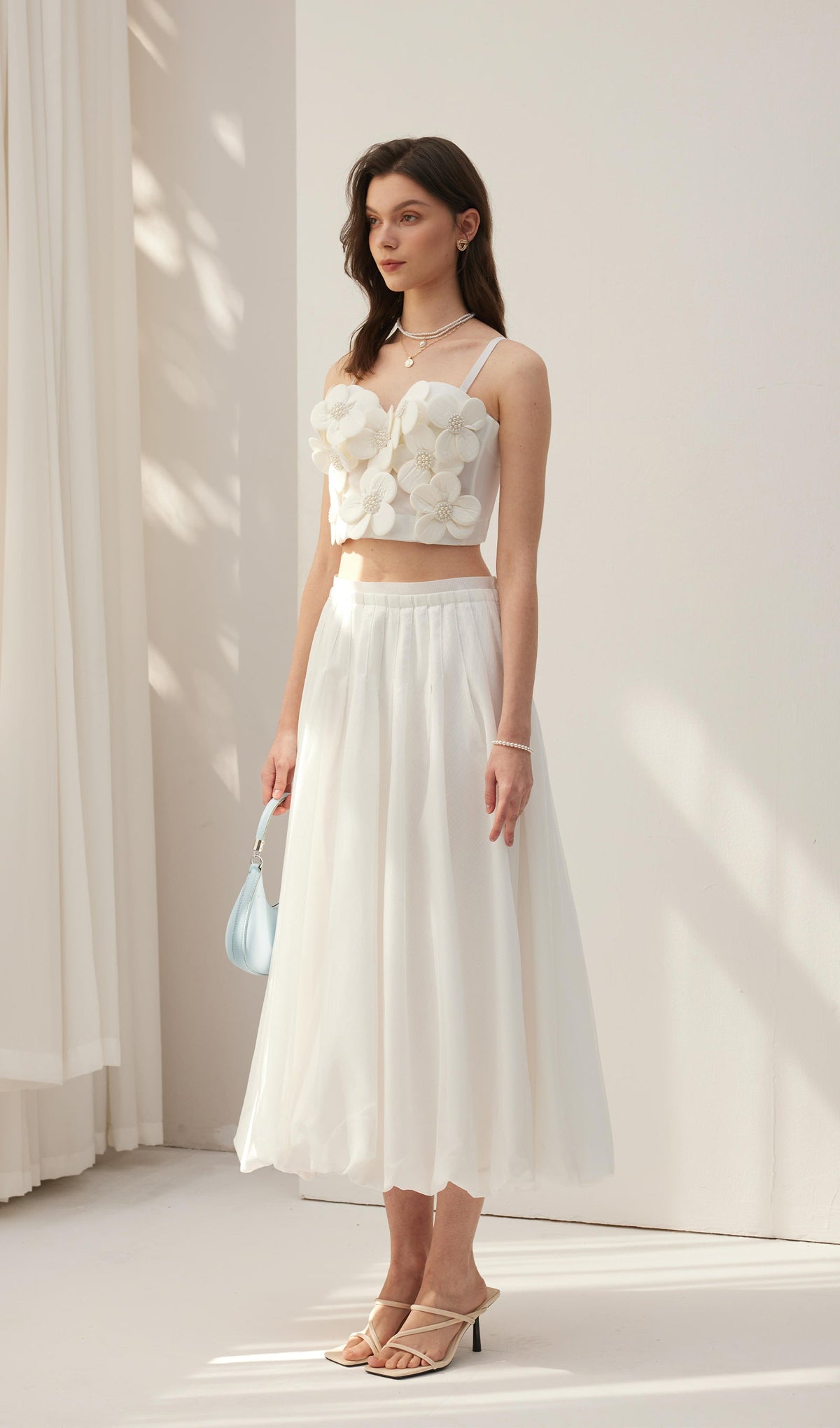 Flower Embellished Bra Top White