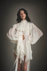 Cape Ruffle Collar Long-Sleeve Top & Shorts Set