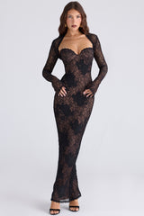Bustier Strapless Lace Dress with Cropped Long-Sleeve Lace Mini Jacket Set
