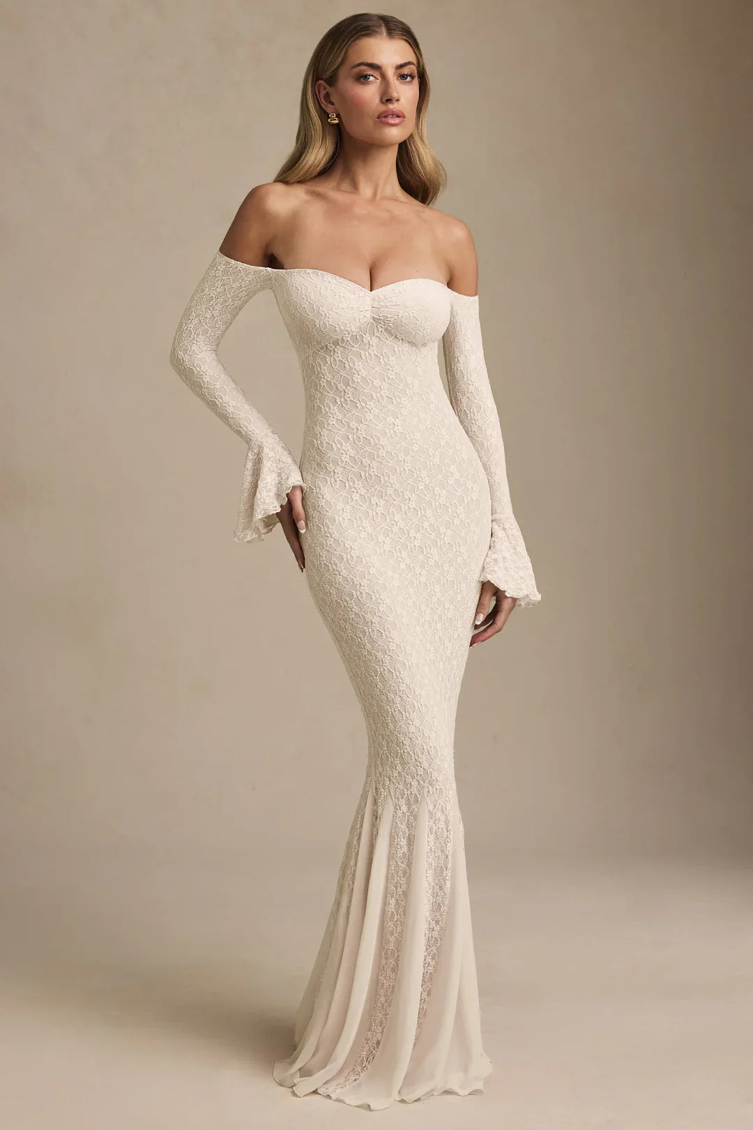 Strapless Long Sleeve Lace Mermaid Dress