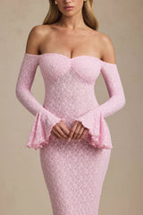 Strapless Long Sleeve Lace Mermaid Dress